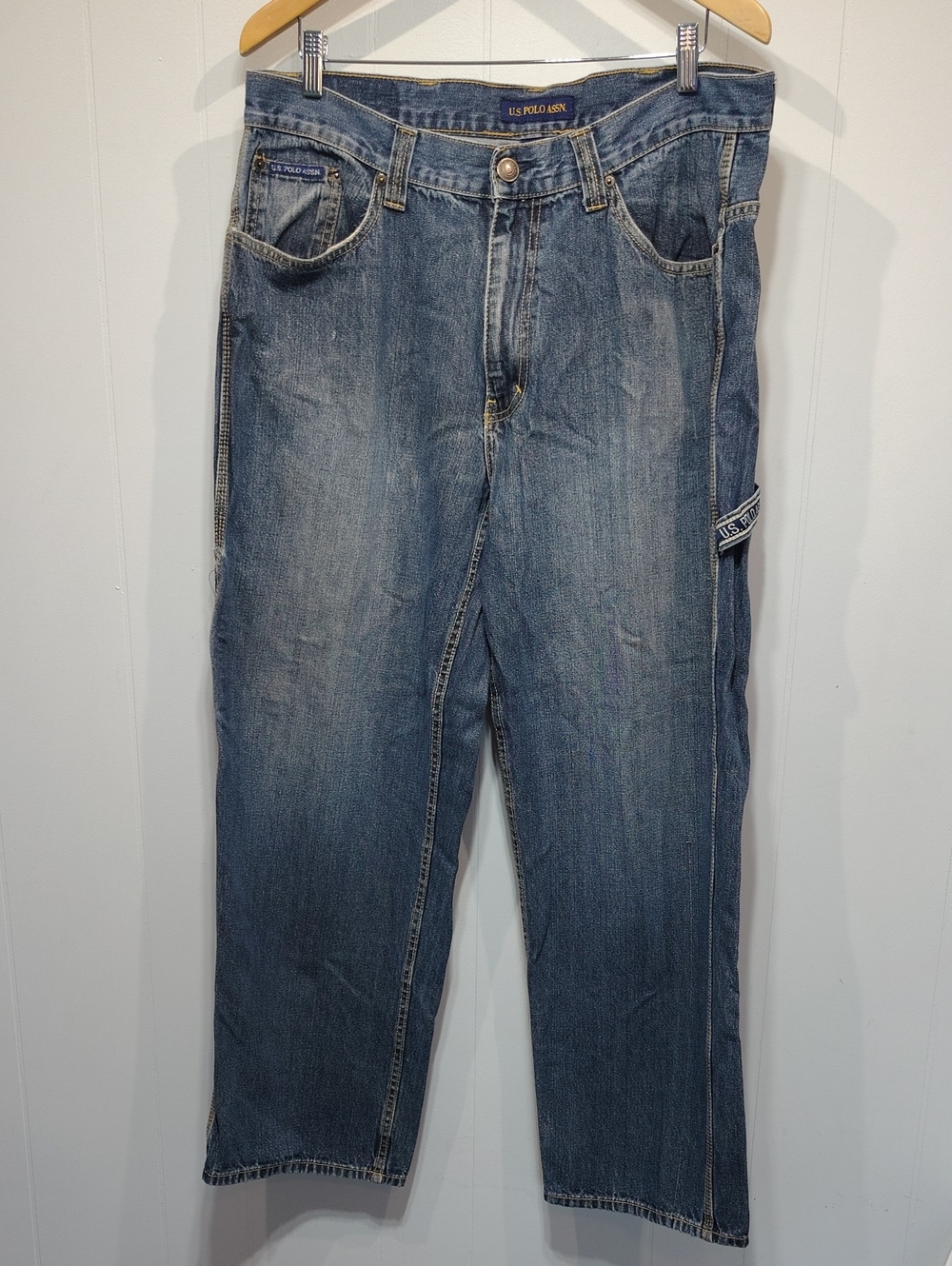 Vintage US Polo Assn Carpenter Jeans 38x32 Baggy Blue Denim Utility Workwear